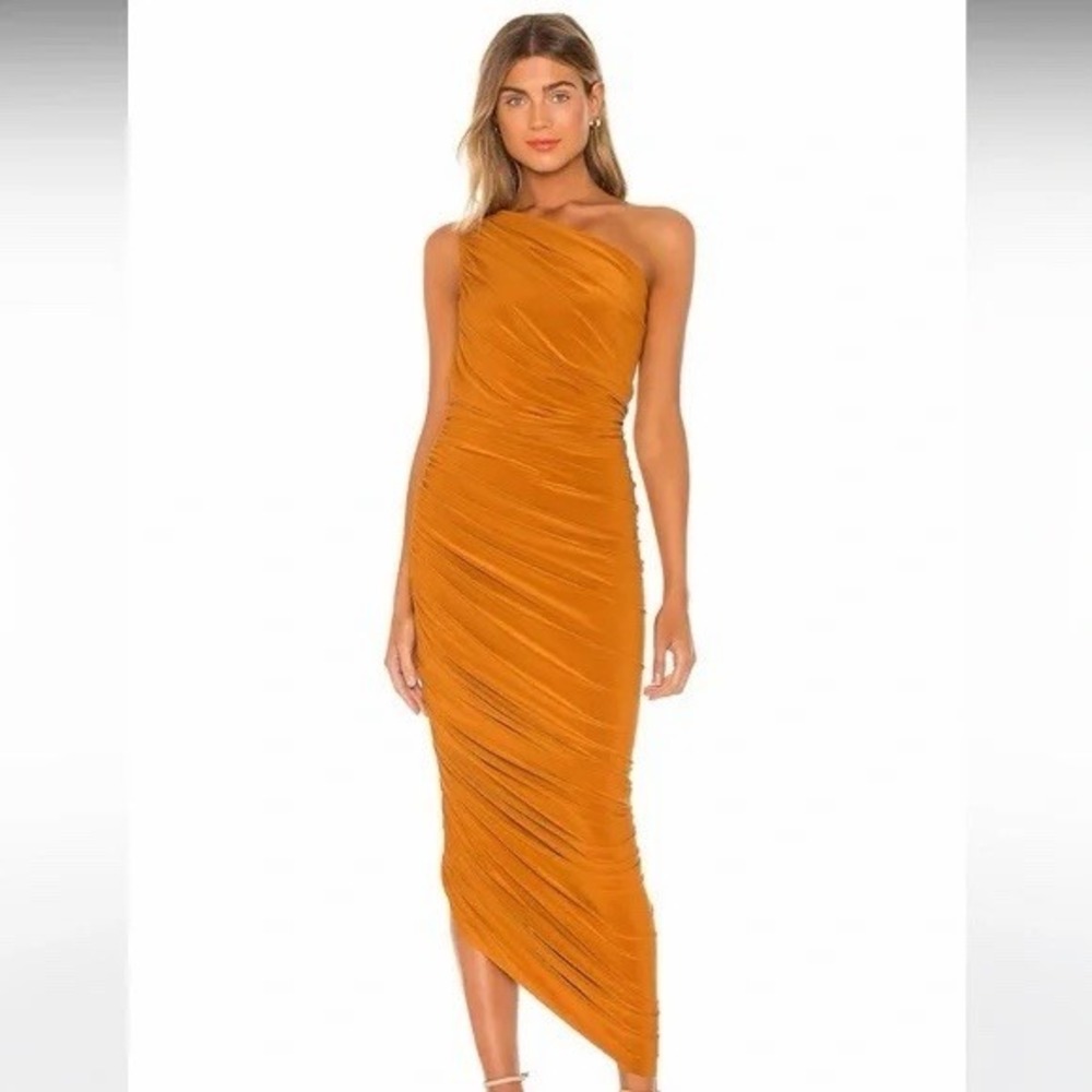 Norma Kamali Diana Gown Rust Designer Perfect One Shoulder Sz XS /‎ 34 Ruched